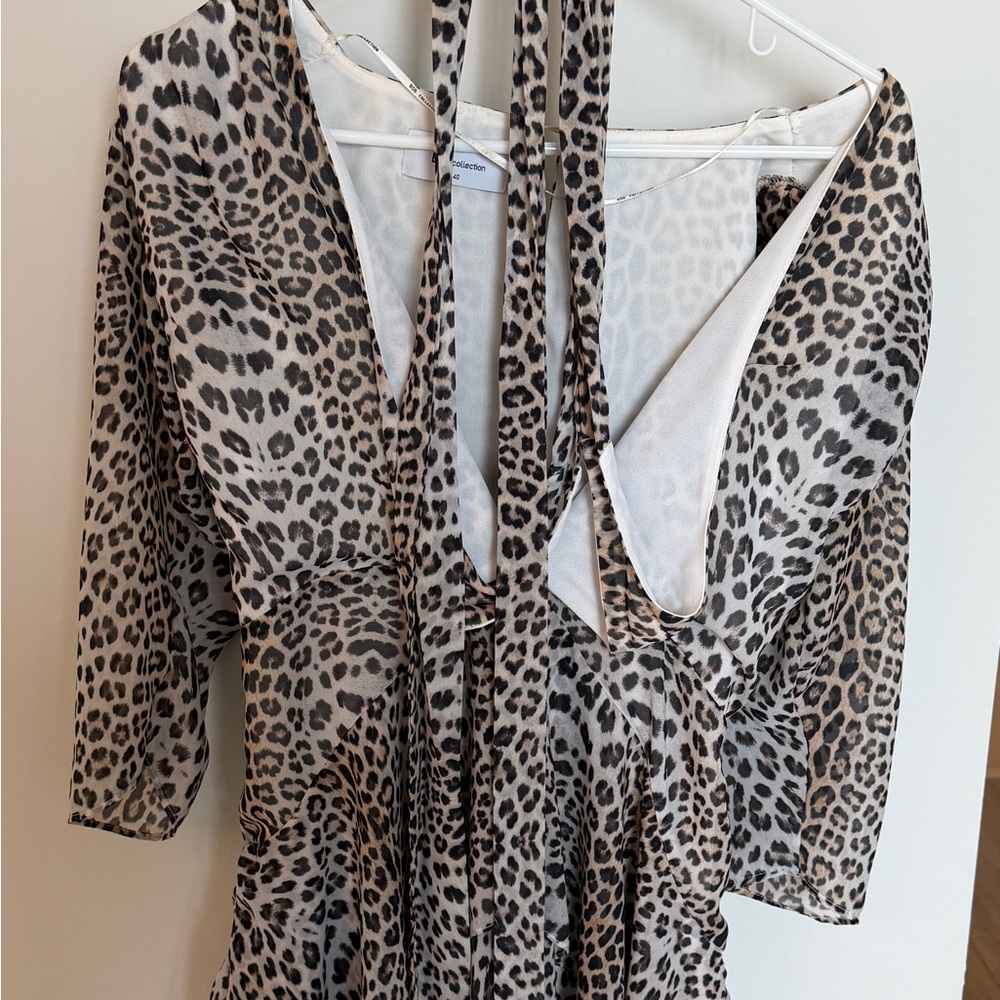 Leopard Print V-Neck Tie Front Dress - Neutral Tones